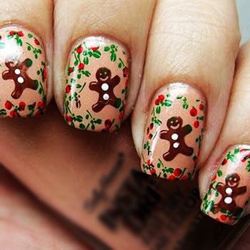 Christmas 2013 Gingerbread Man Nail Art