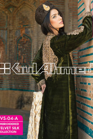 Gul Ahmed Embroidered Silk Velvet Coat 2014 Collection