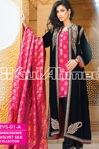 Gul Ahmed 2014 Embroidered Silk Velvet Coat Collection