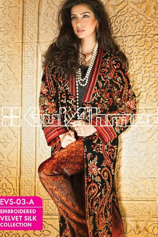 Embroidered Silk Velvet Coat Gul Ahmed 2014 Collection