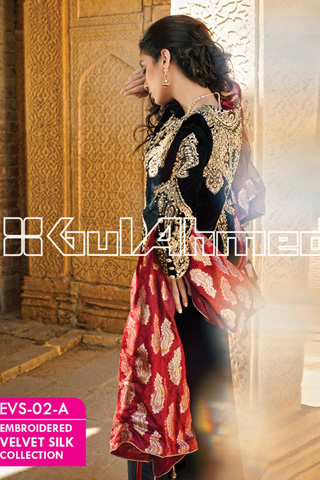 Gul Ahmed Embroidered Silk Velvet Coat 2014 Collection