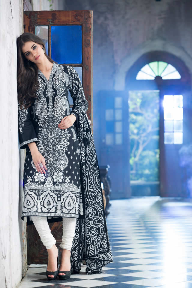 2015 Black White Gul Ahmed Dresses Collection Photos