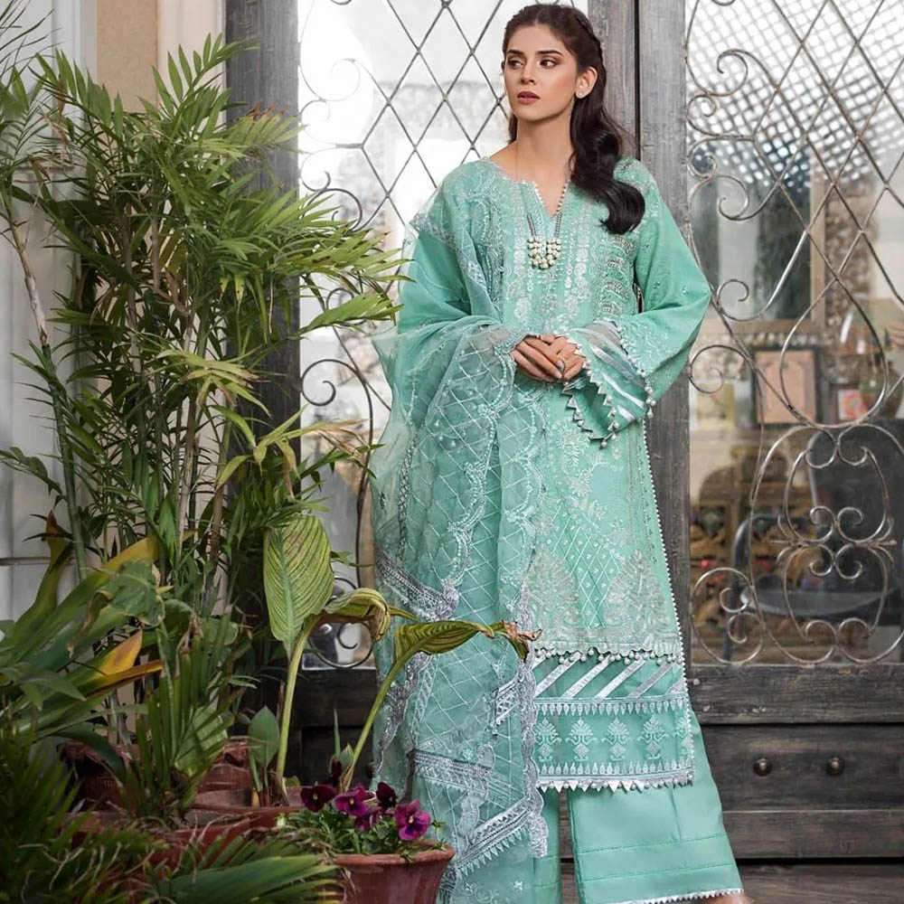 Blue Embroidered 3 Piece Suit